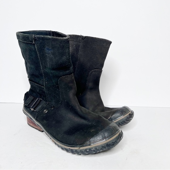 Sorel Slimshortie Waterproof Boot Black Leather Suede Winter Shoes Snow Size 7 - Picture 2 of 7